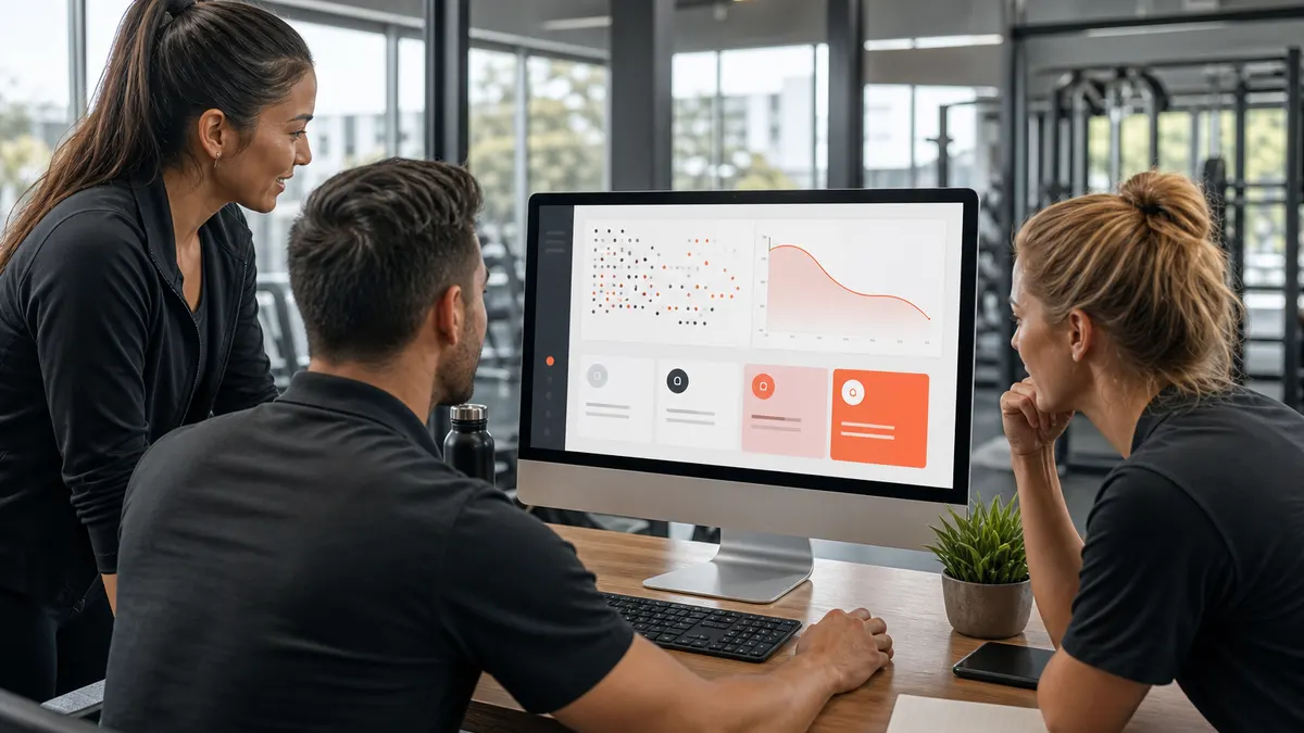 Gym operations team reviewing AI retention analytics