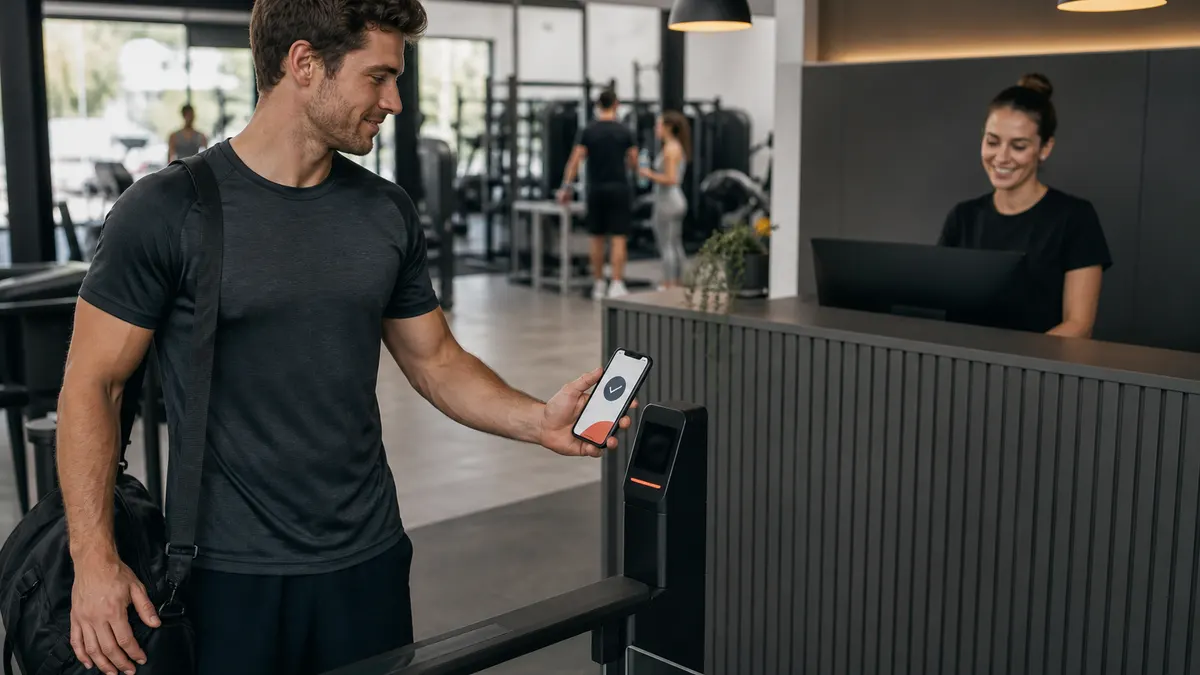 Member checking into a gym with a mobile app