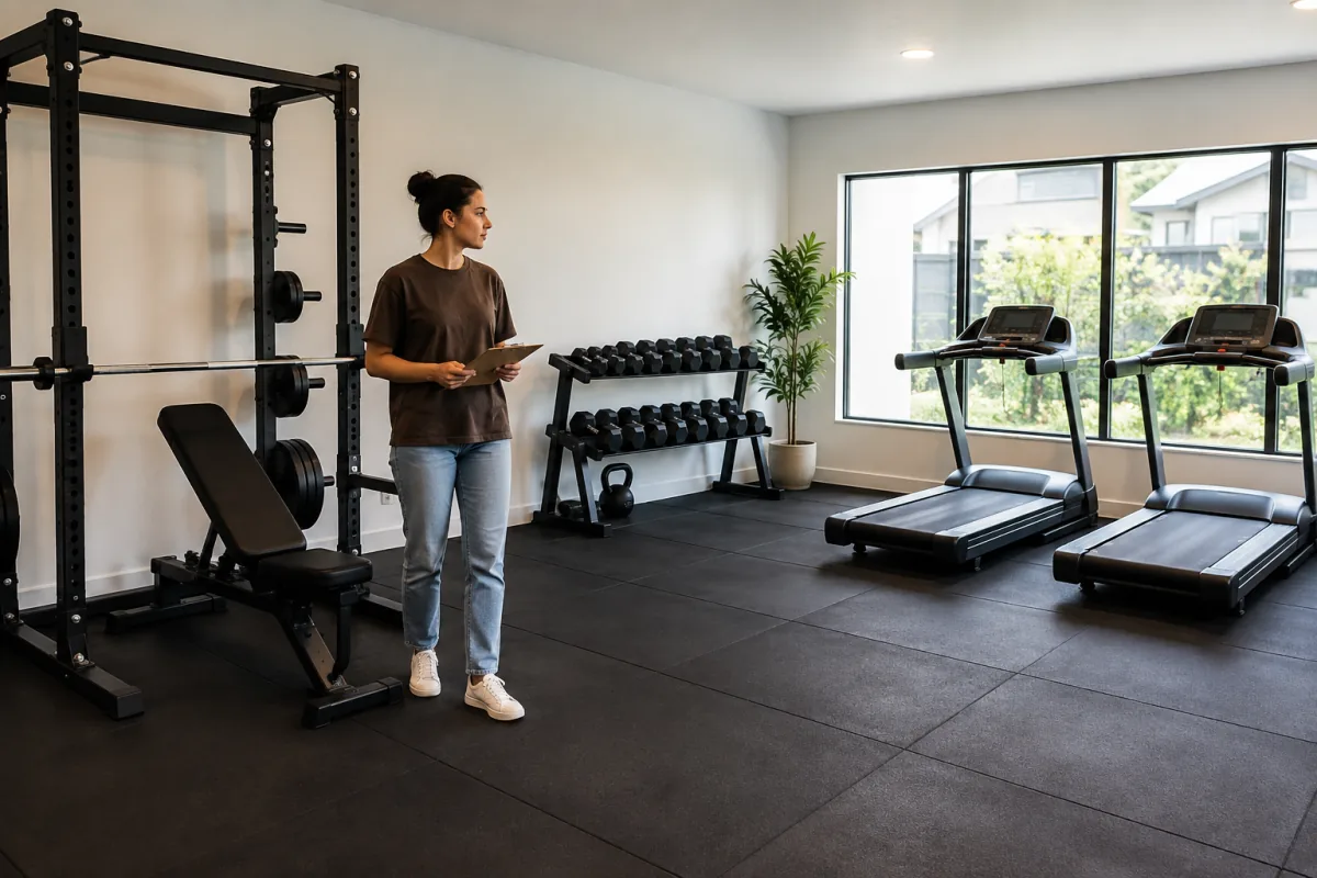 New gym owner checking an essential starter equipment setup
