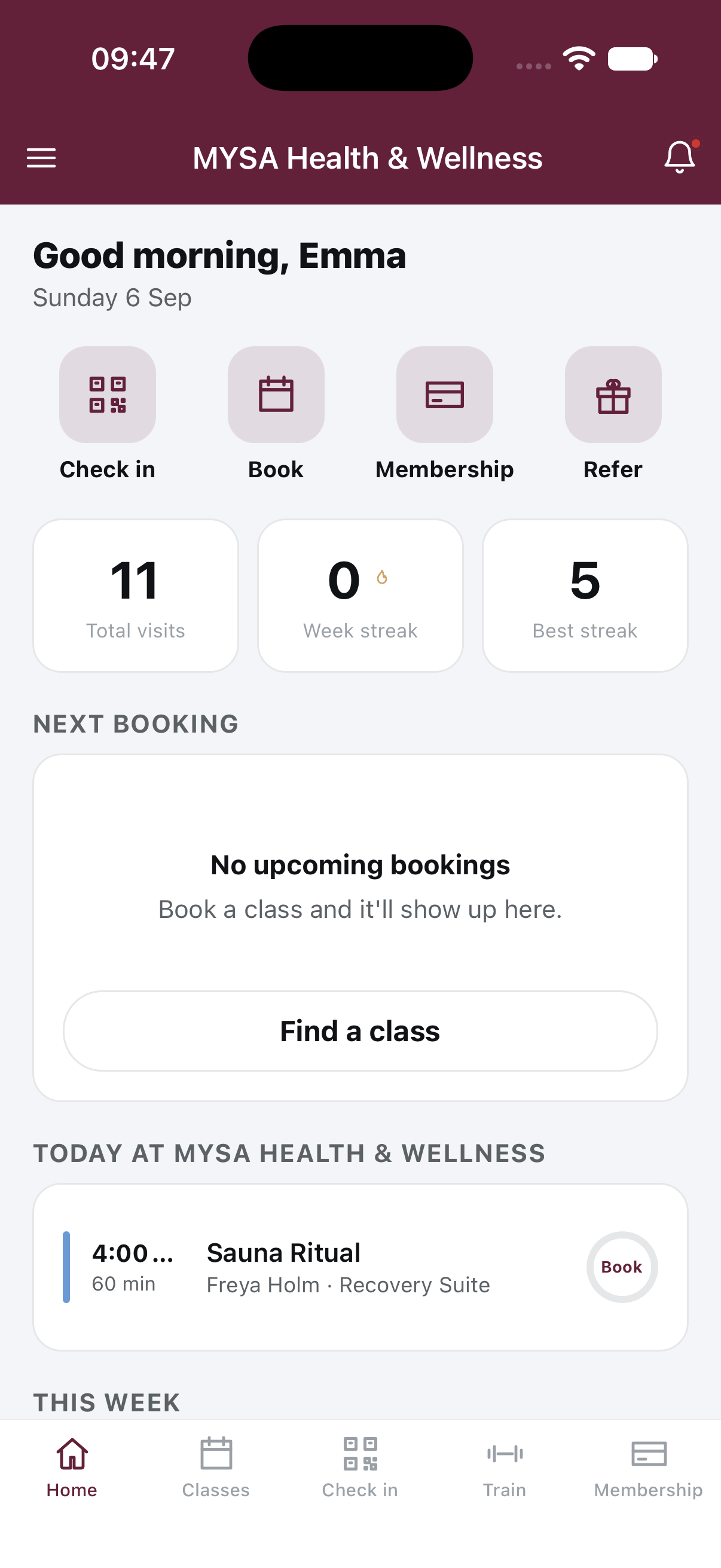 Actual Pulse Member app Home screen with demo data